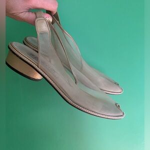Vintage 80s Paloma Slingback Mesh Peep-Toe Flat - Neutral Gold made in Italy